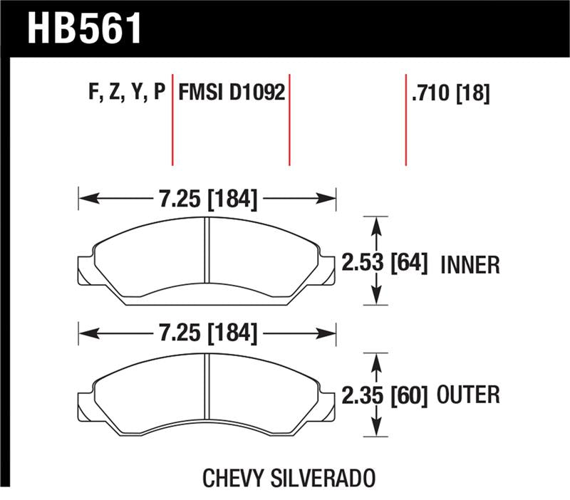Hawk Cadillac / Chev Avalanche/Silverado/Suburban/Tahoe / GMC Sierra Yukon HPS Front Street Brake Pa