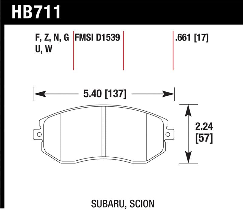 Hawk 13 Subaru BRZ/13 Legacy 2.5i / 13 Scion FR-S DTC-60 Front Race Brake Pads