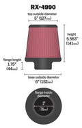 K&N Filter Universal X Stream Clamp-On 3 inch Flange 6 inch Base 5 inch Top 5 9/16 inch Height