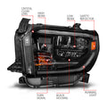 ANZO 14-21 Toyota Tundra (OE Halogen w/LED DRL) LED Crystal Headlights w/ Switchback & DRL - Blk