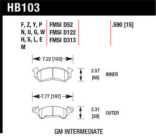 Hawk 1975-1975 Buick Apollo SR HPS 5.0 Front Brake Pads