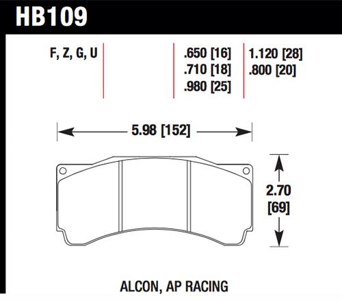Hawk Alcon TA-6 / AP Racing CP5060-2/3/4/5ST / AP Racing CP5555 / Rotora FC6 DTC-70 Race Brake Pads