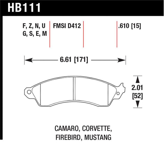 Hawk 94-04 Mustang Cobra / 88-95 Corvette 5.7L / 88-92 Camaro w/ Hvy Duty Brakes Front DTC-70 Pads