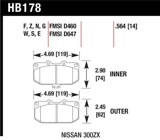 Hawk 2/1989-1996 Nissan 300ZX Base (Excl. Turbo) HPS 5.0 Front Brake Pads
