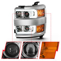 ANZO 2015-2016 Chevrolet Silverado Projector Headlights w/ Plank Style Design Chrome w/ Amber